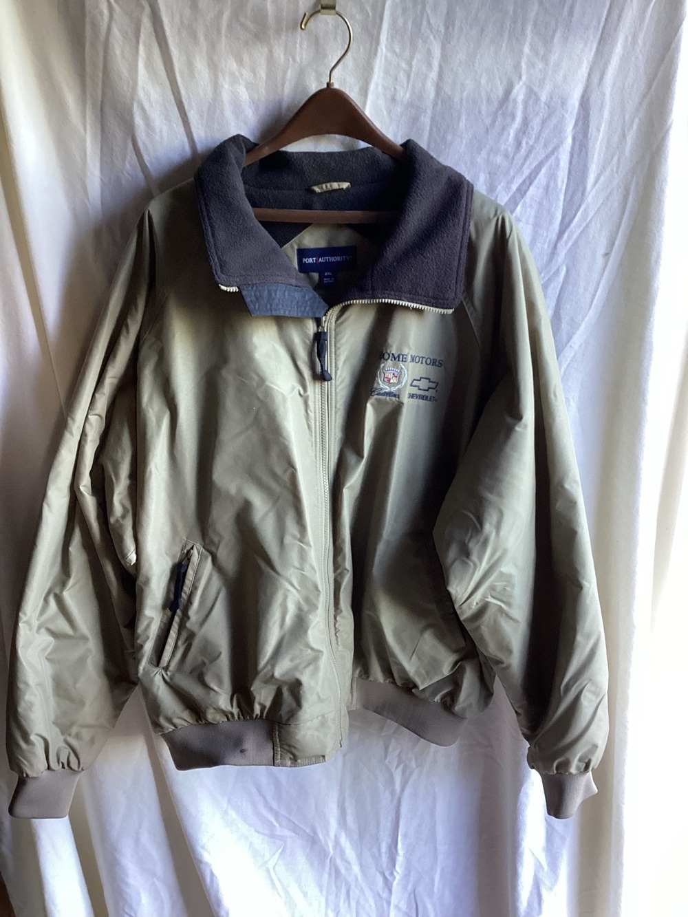 Port Authority Tan Bomber Jacket with Dark Fleece Collar